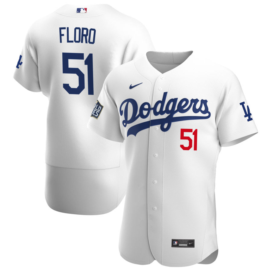 Los Angeles Dodgers 51 Dylan Floro Men Nike White Home 2020 World Series Champions Authentic Player MLB Jersey